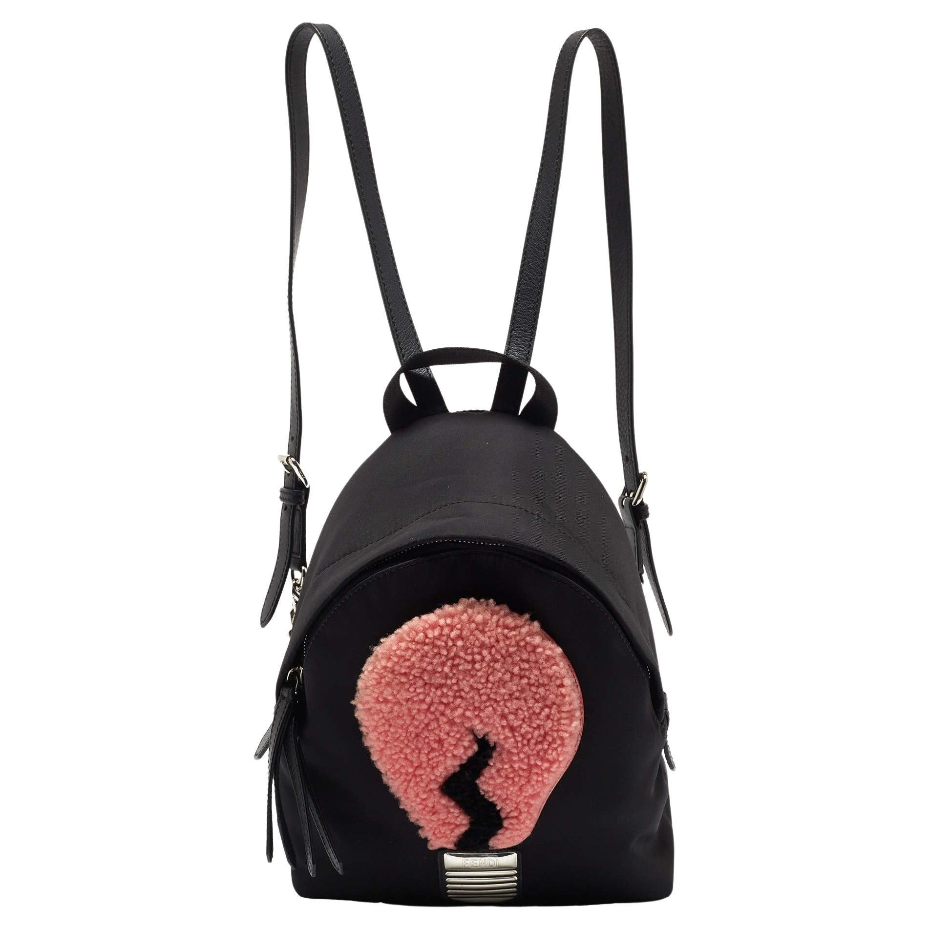 Fendi Black Nylon and Shearling Mini Dolce Lightbulb Backpack For Sale at  1stDibs