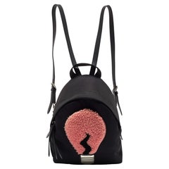 Fendi Black Nylon and Shearling Mini Dolce Lightbulb Backpack