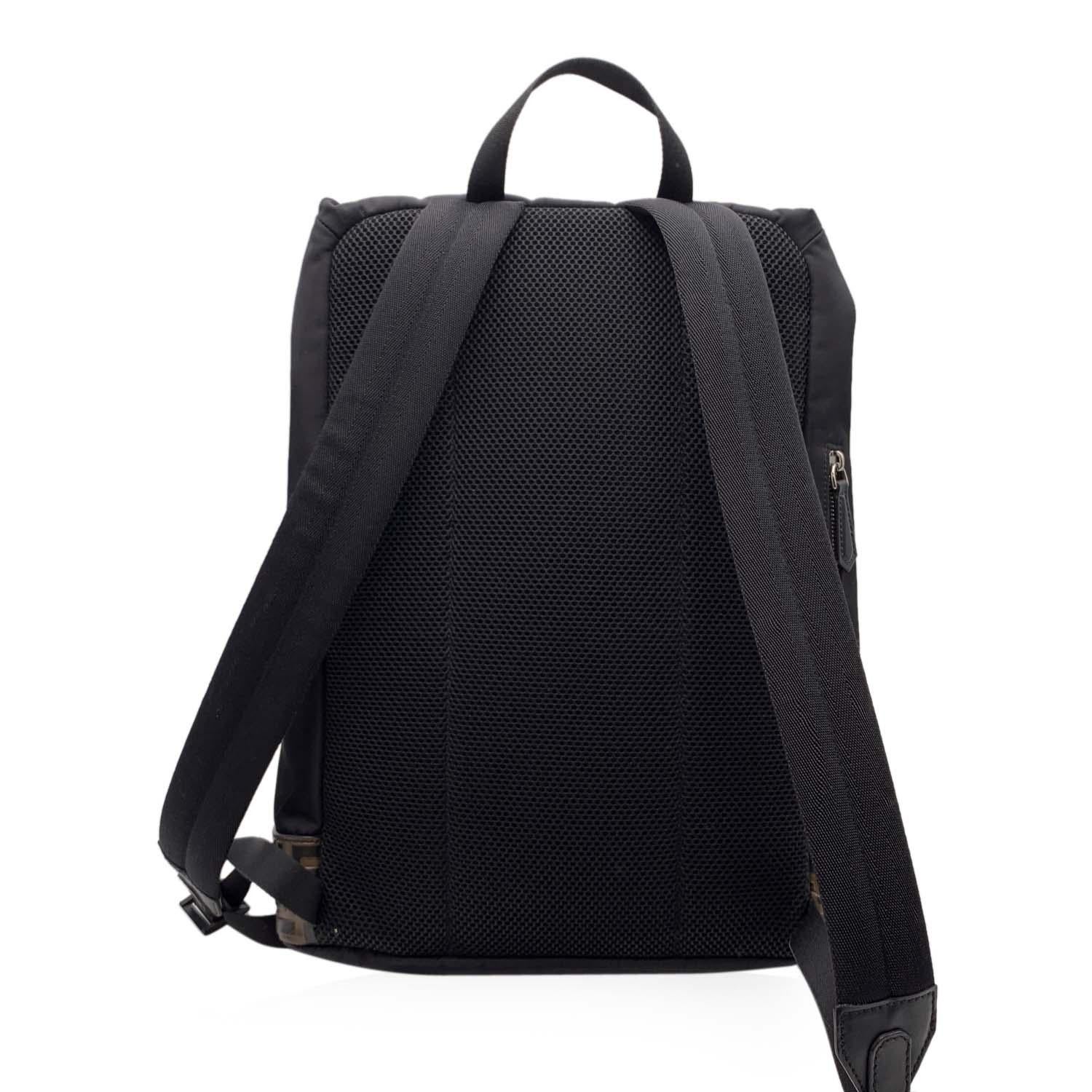 Fendi Santander-Rucksack aus schwarzem Nylon und Segeltuch mit Zucca-Besatz (Schwarz)