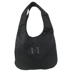 Vintage Fendi Black Nylon FF Logo Hobo Bag 93ff3