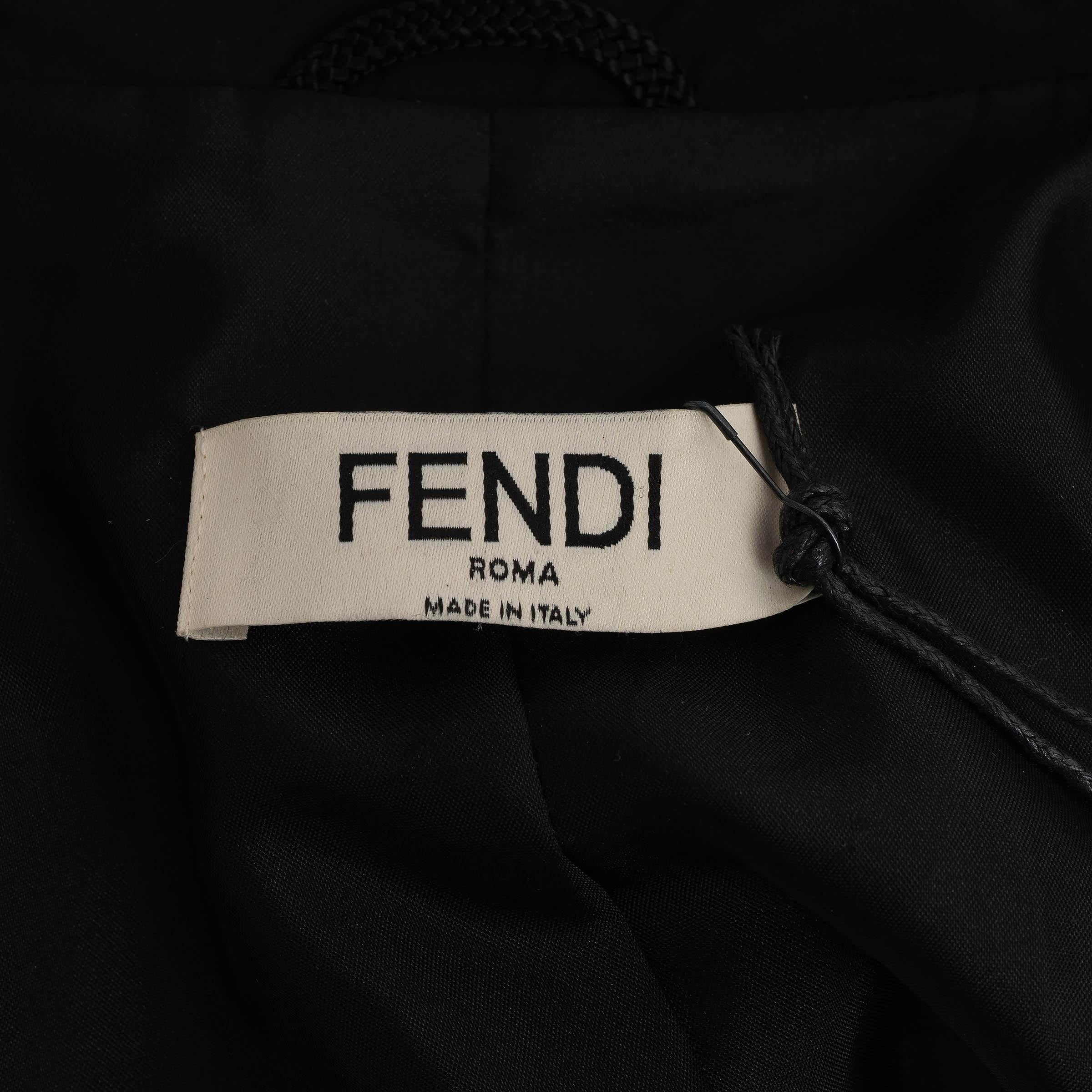 FENDI black nylon FUR TRIM WINDBREAKER Jacket 46 L For Sale 1