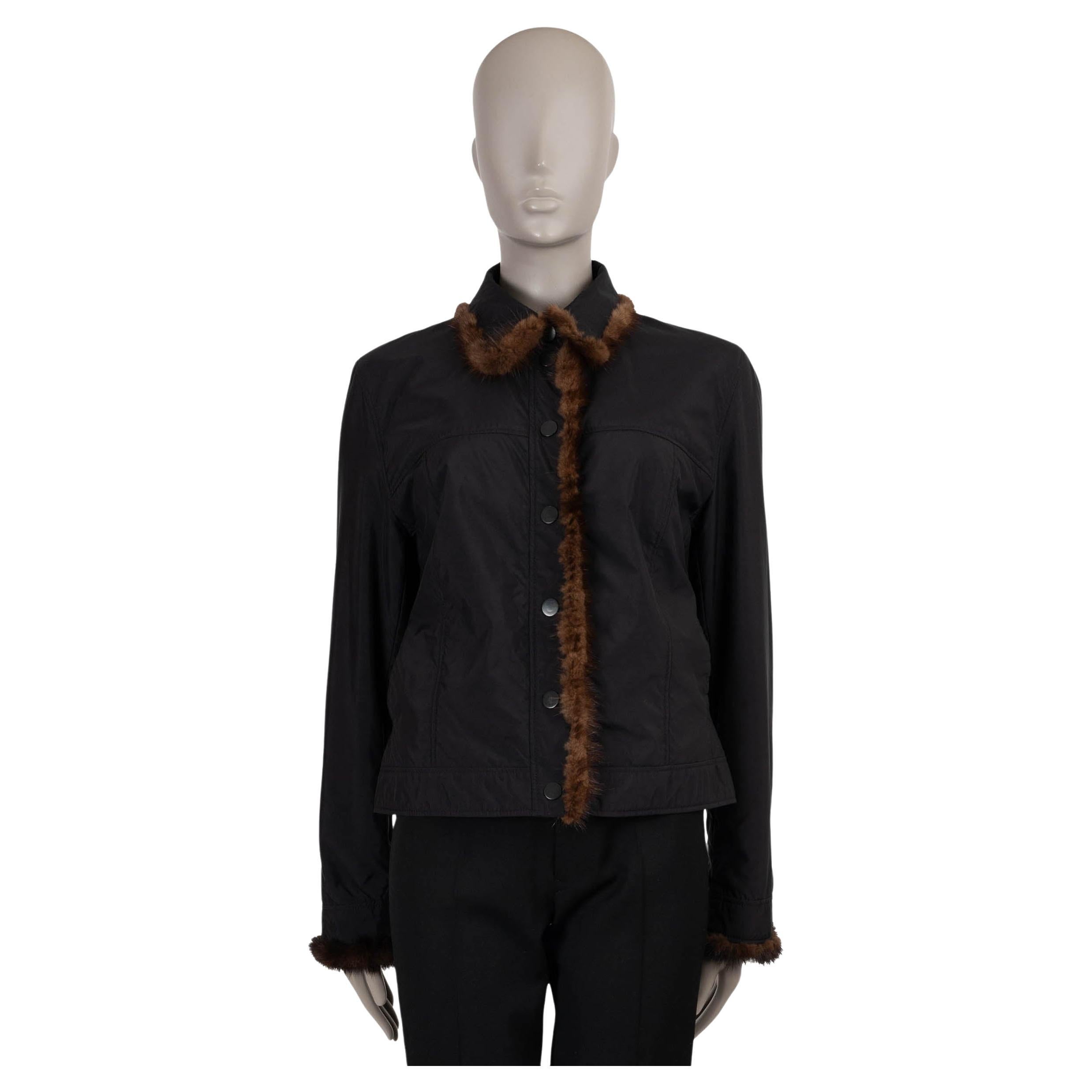 FENDI black nylon FUR TRIM WINDBREAKER Jacket 46 L For Sale