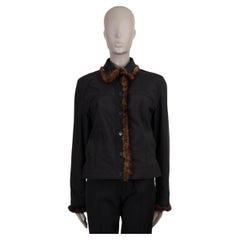 FENDI black nylon FUR TRIM WINDBREAKER Jacket 46 L