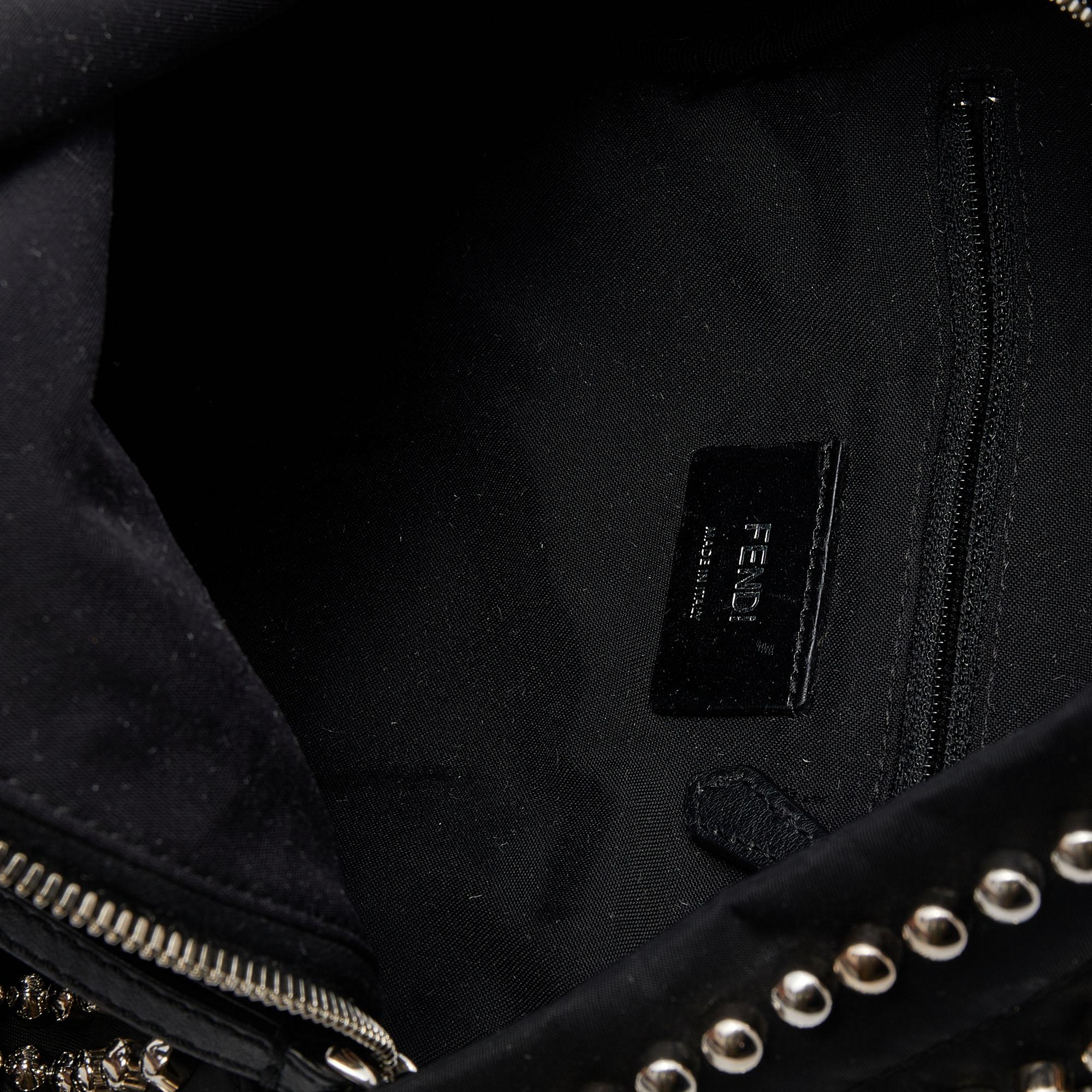 Fendi Black Nylon Mini Monster Studded Backpack In Good Condition In Dubai, Al Qouz 2
