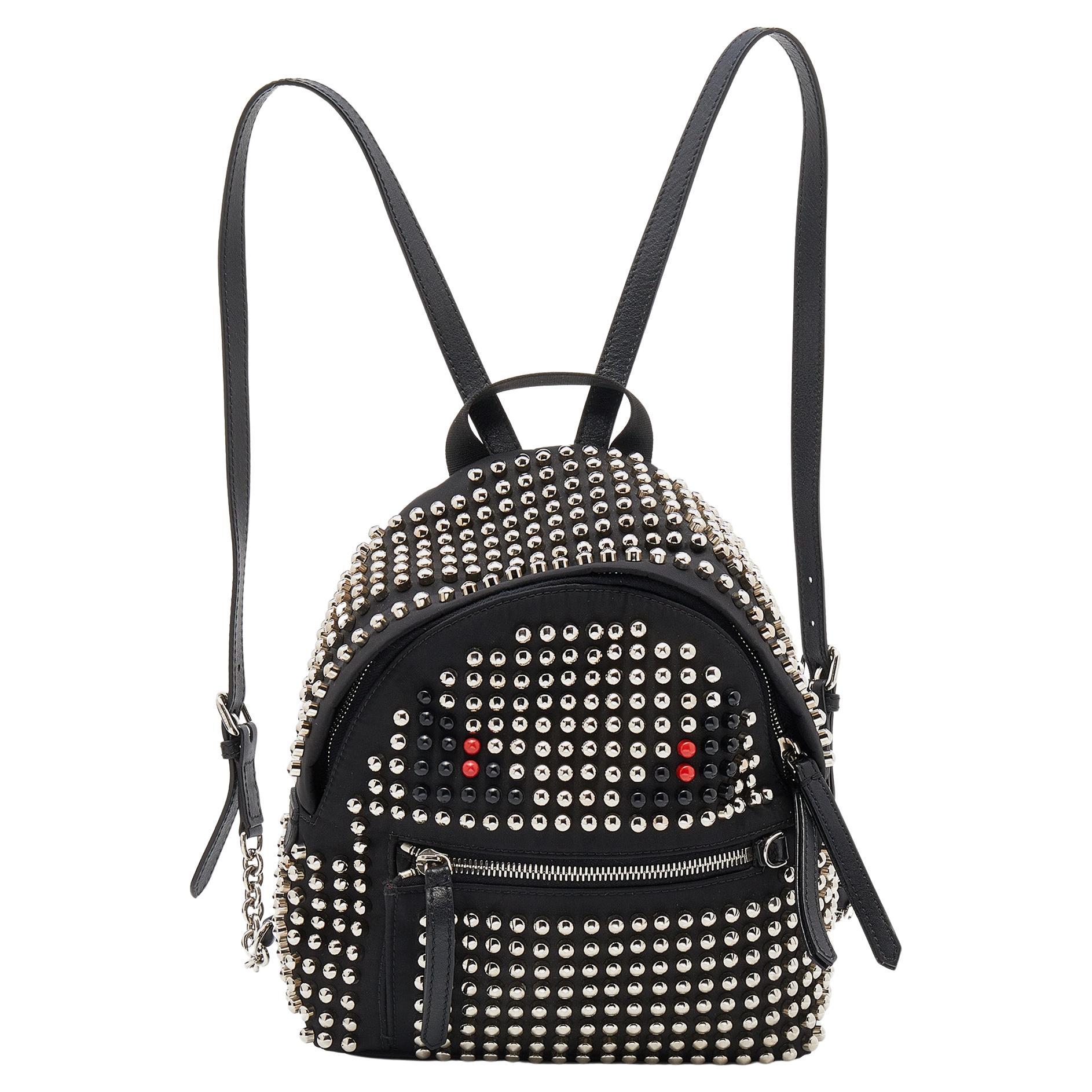 Fendi Black Nylon Mini Monster Studded Backpack
