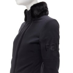 FENDI black nylon padded mink fur trimmed collar fitted ski jacket IT38 XS