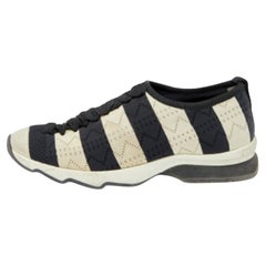 Fendi - Baskets à enfiler en tissu rayé noir/off-blanc 38,5