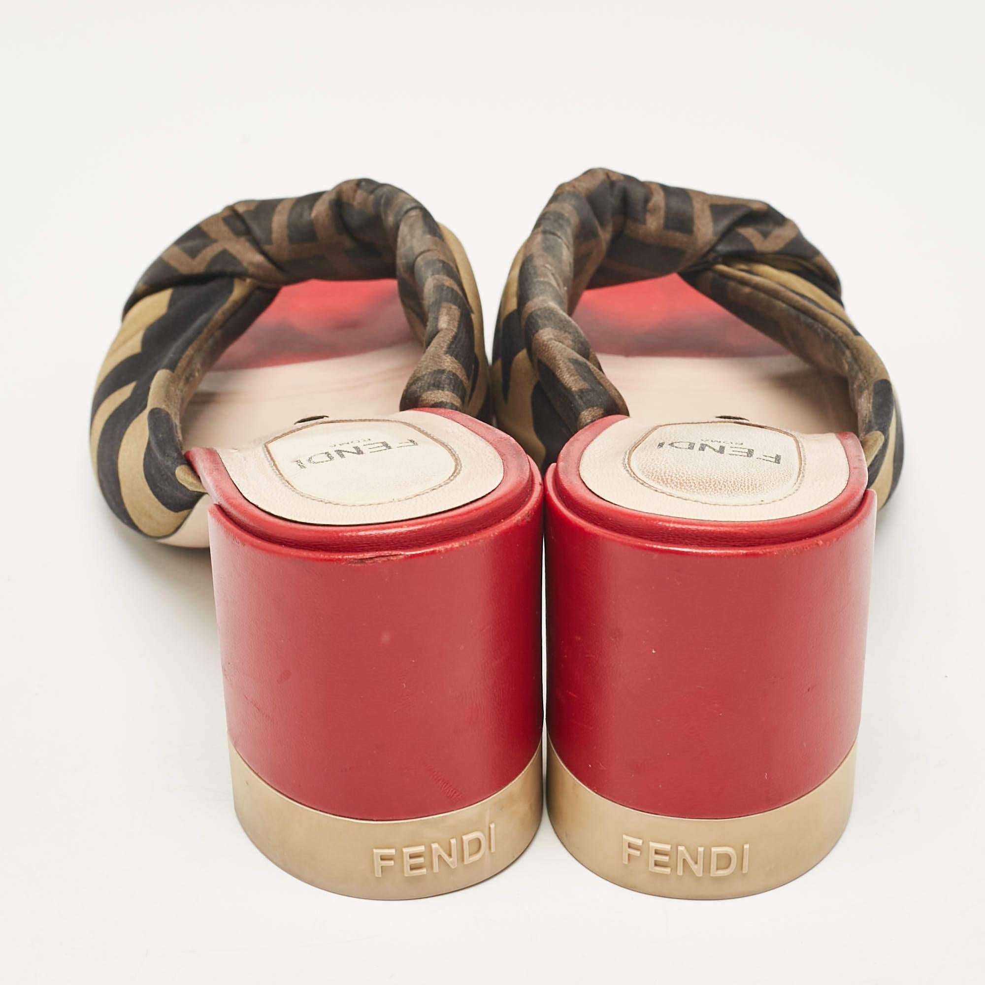 Women's Fendi Black/Olive Green Logo Print Knotted Satin Slide Sandals Size 37.5
