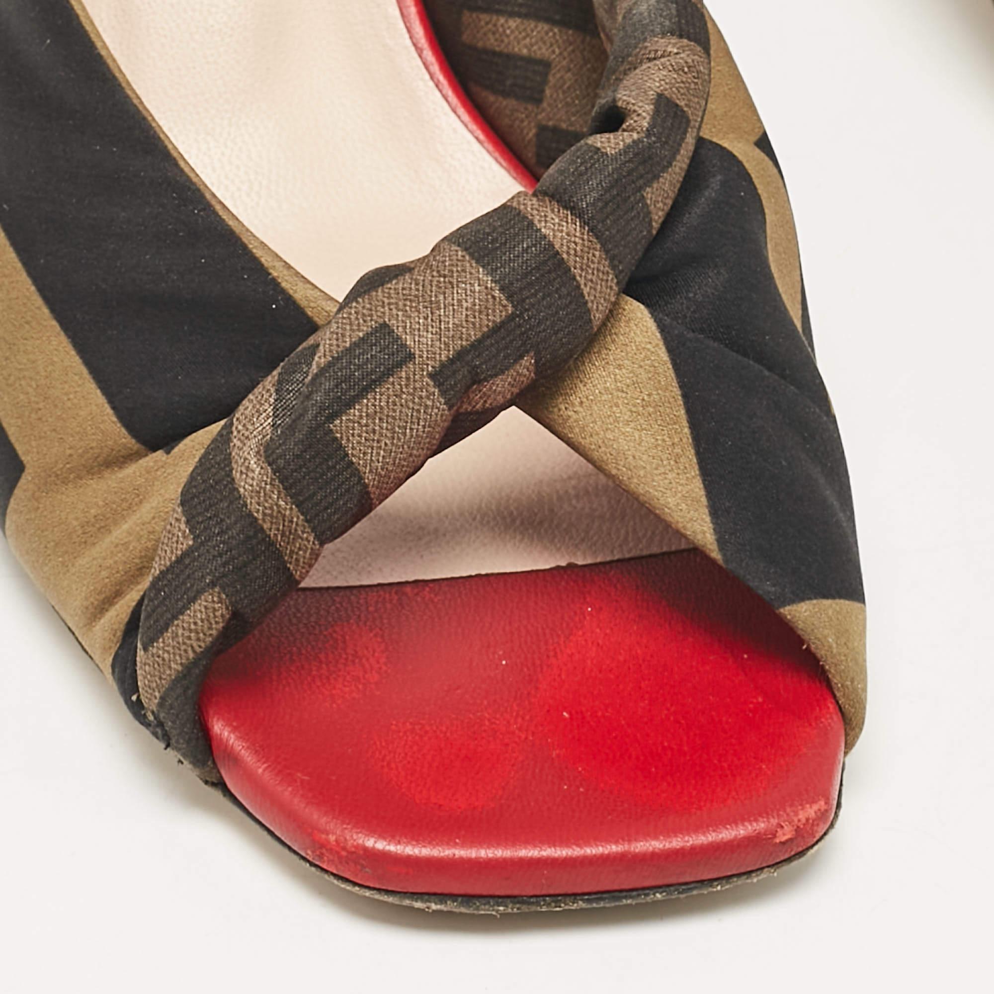 Fendi Black/Olive Green Logo Print Knotted Satin Slide Sandals Size 37.5 2