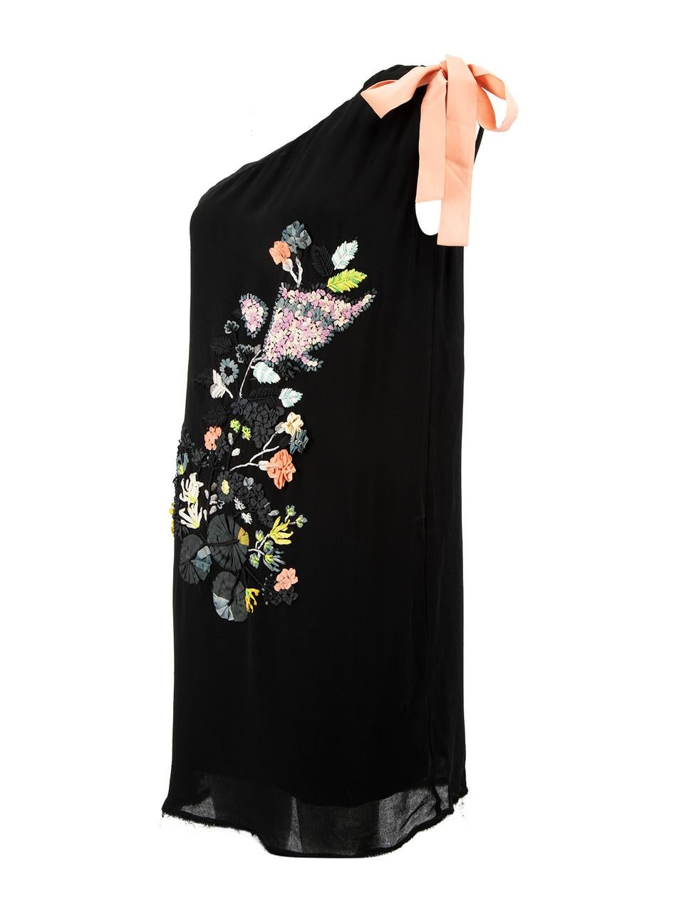 Fendi Black One Shoulder Floral Embroidery Dress Size M In Excellent Condition For Sale In London, GB