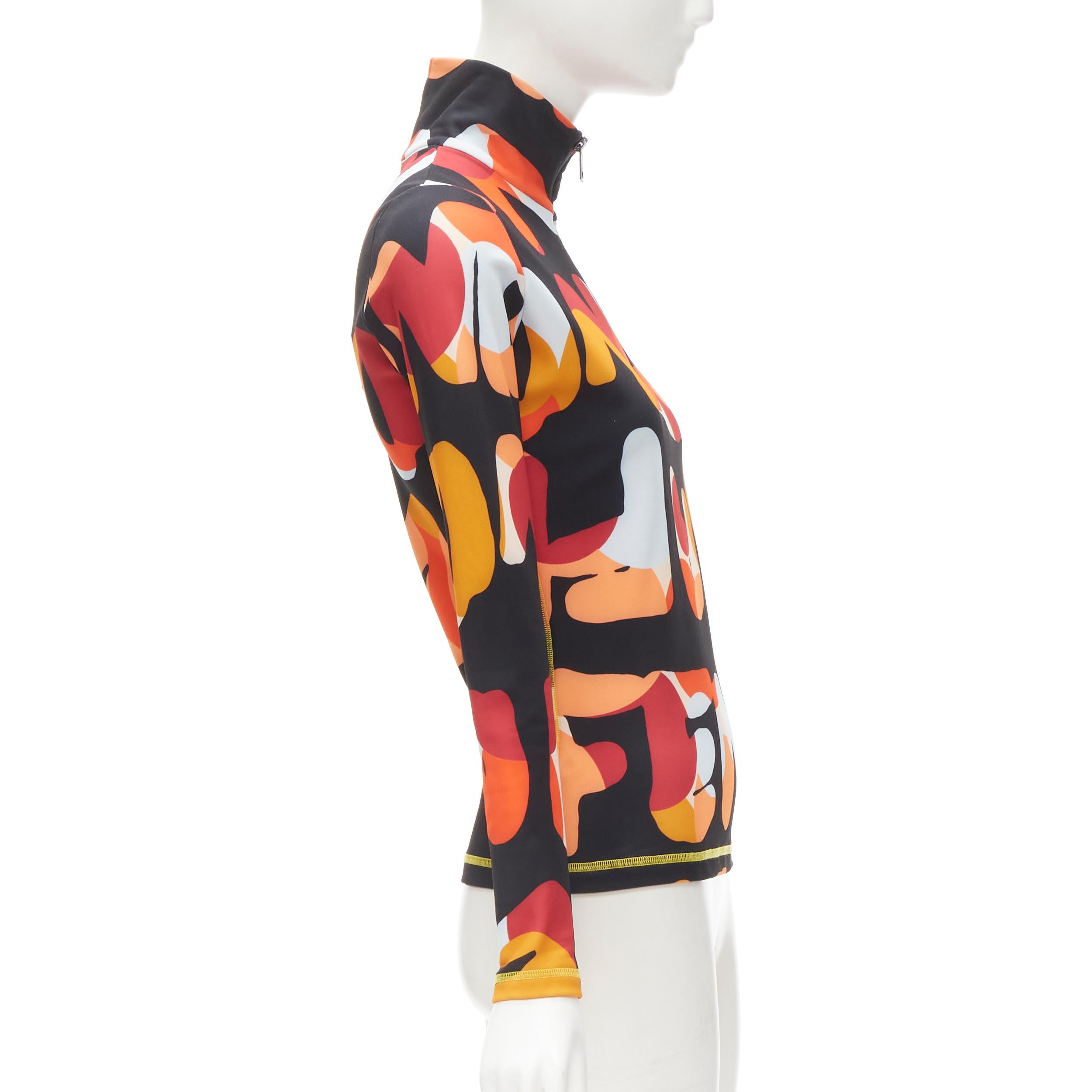 FENDI black orange camoflage logo print half zip long sleeve top IT38 S In Excellent Condition For Sale In Hong Kong, NT