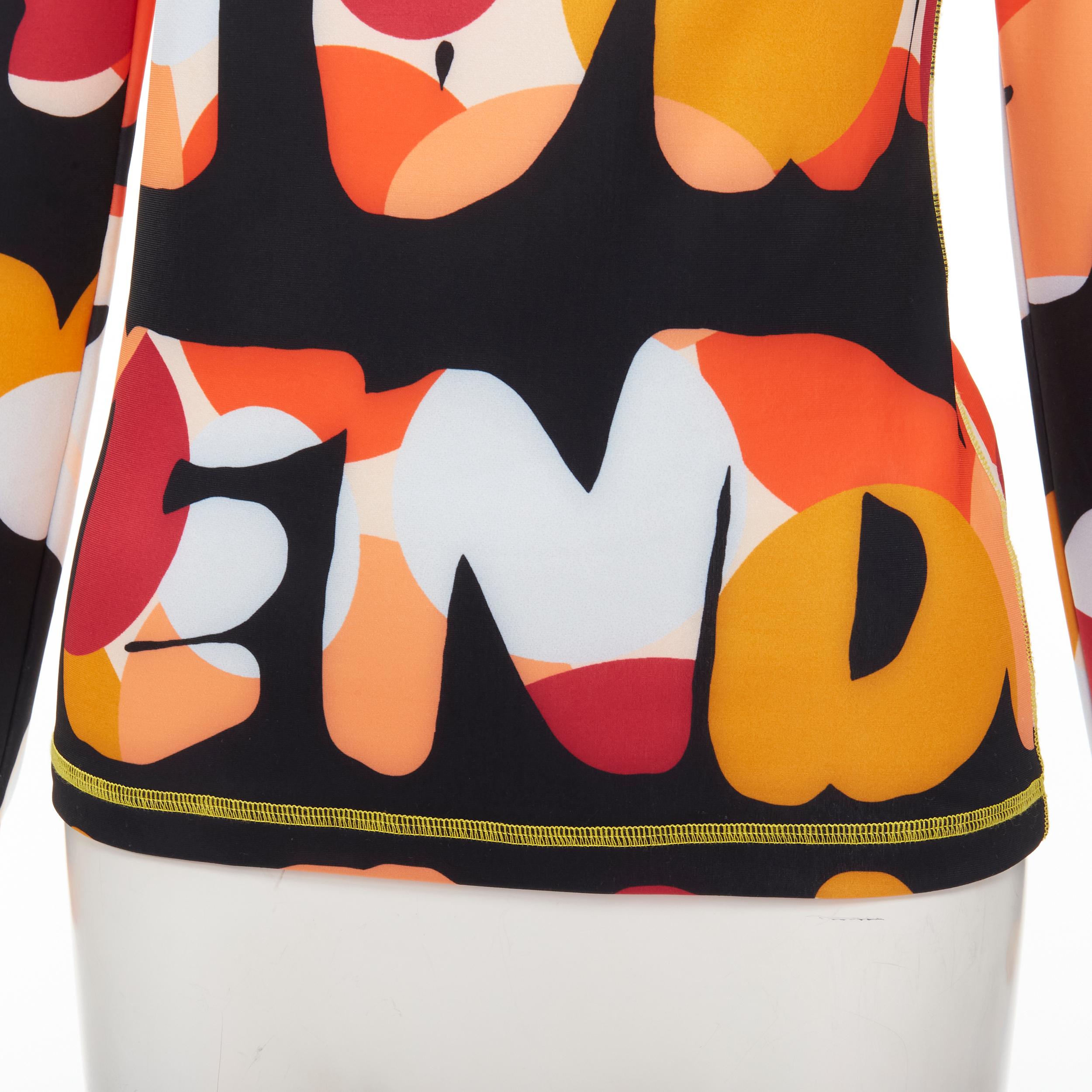 FENDI black orange camoflage logo print half zip long sleeve top IT38 S For Sale 2