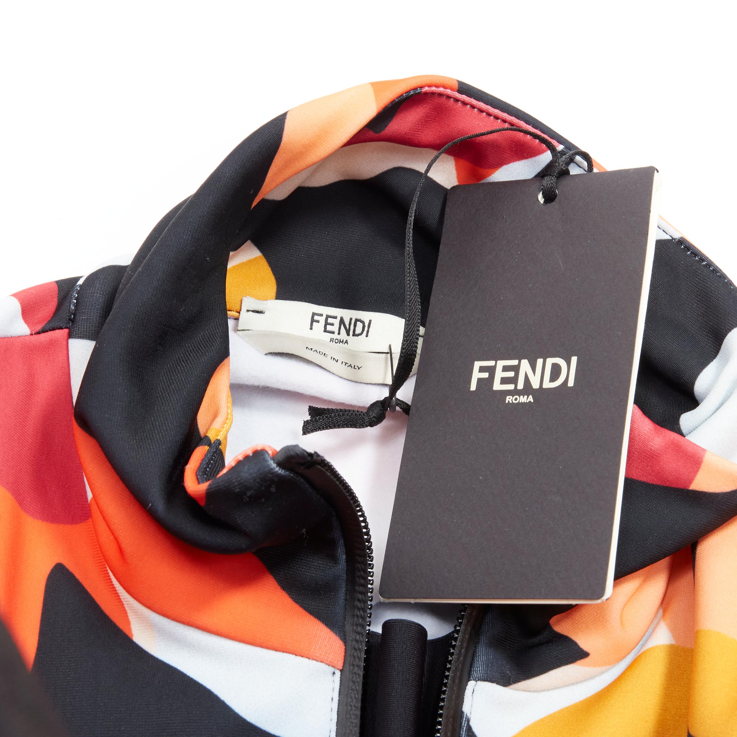 FENDI black orange camoflage logo print half zip long sleeve top IT38 S For Sale 3