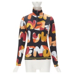 FENDI black orange camoflage logo print half zip long sleeve top IT38 S