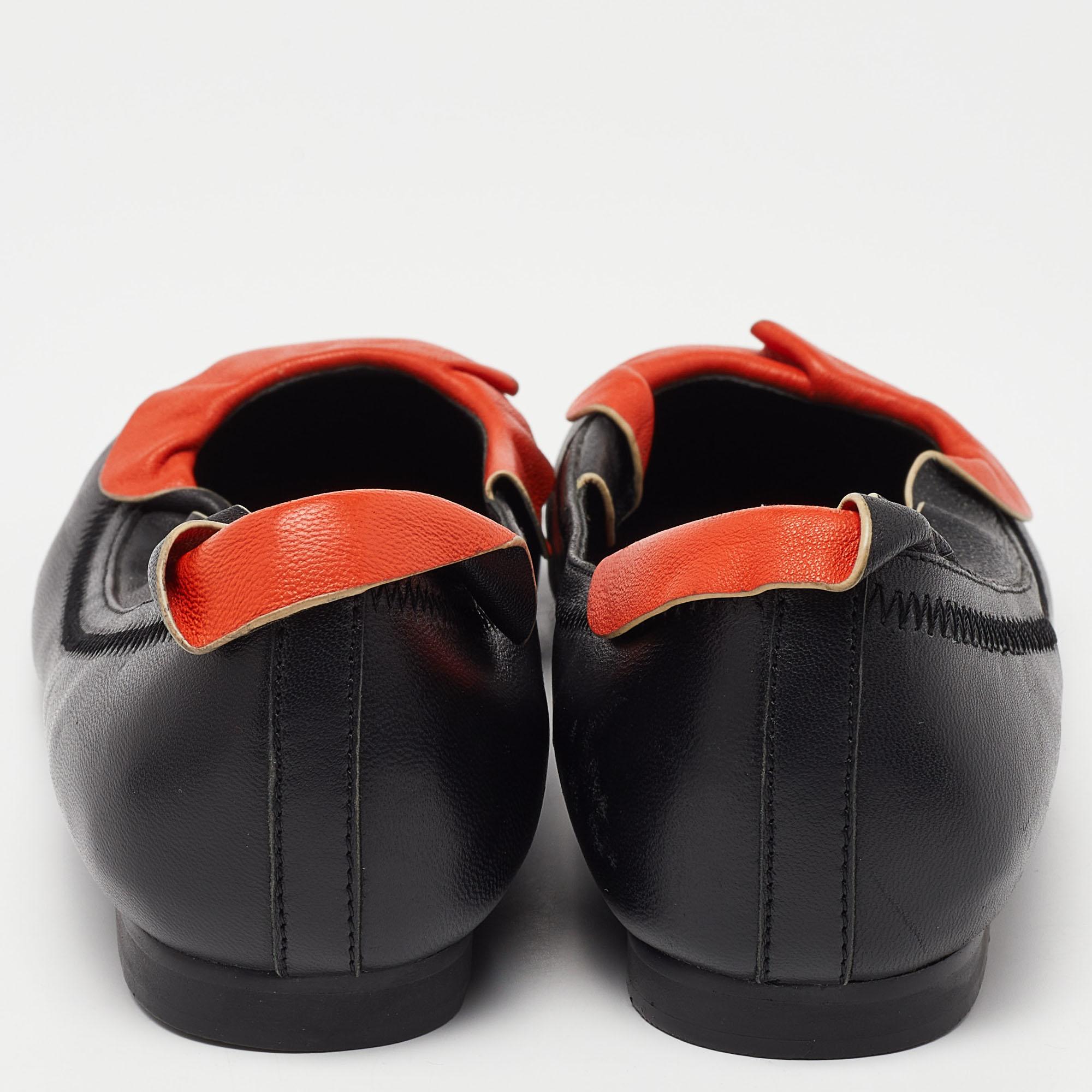 Fendi Black/Orange Leather Ruffle Trim Ballet Flats Size 39 1