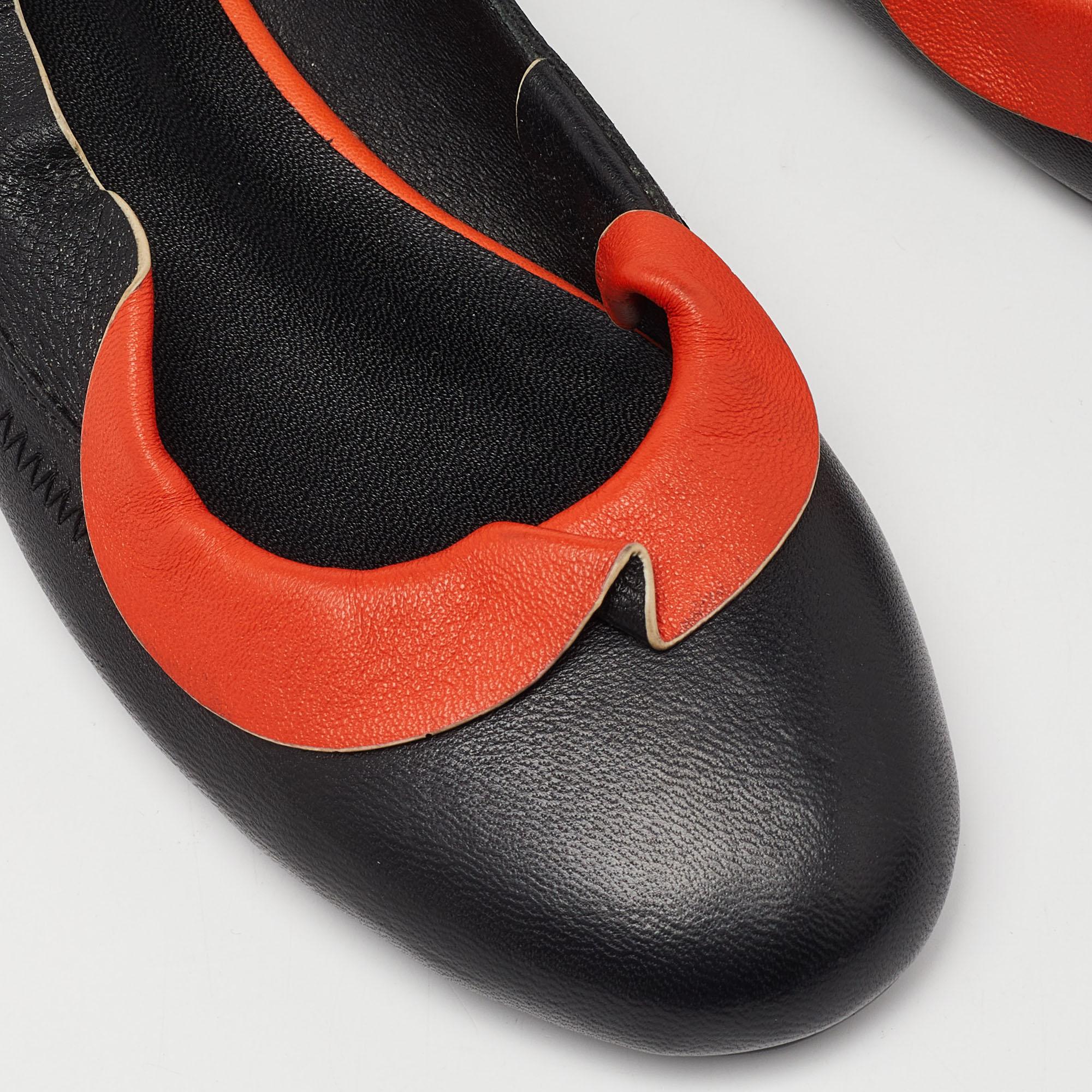 Fendi Black/Orange Leather Ruffle Trim Ballet Flats Size 39 3