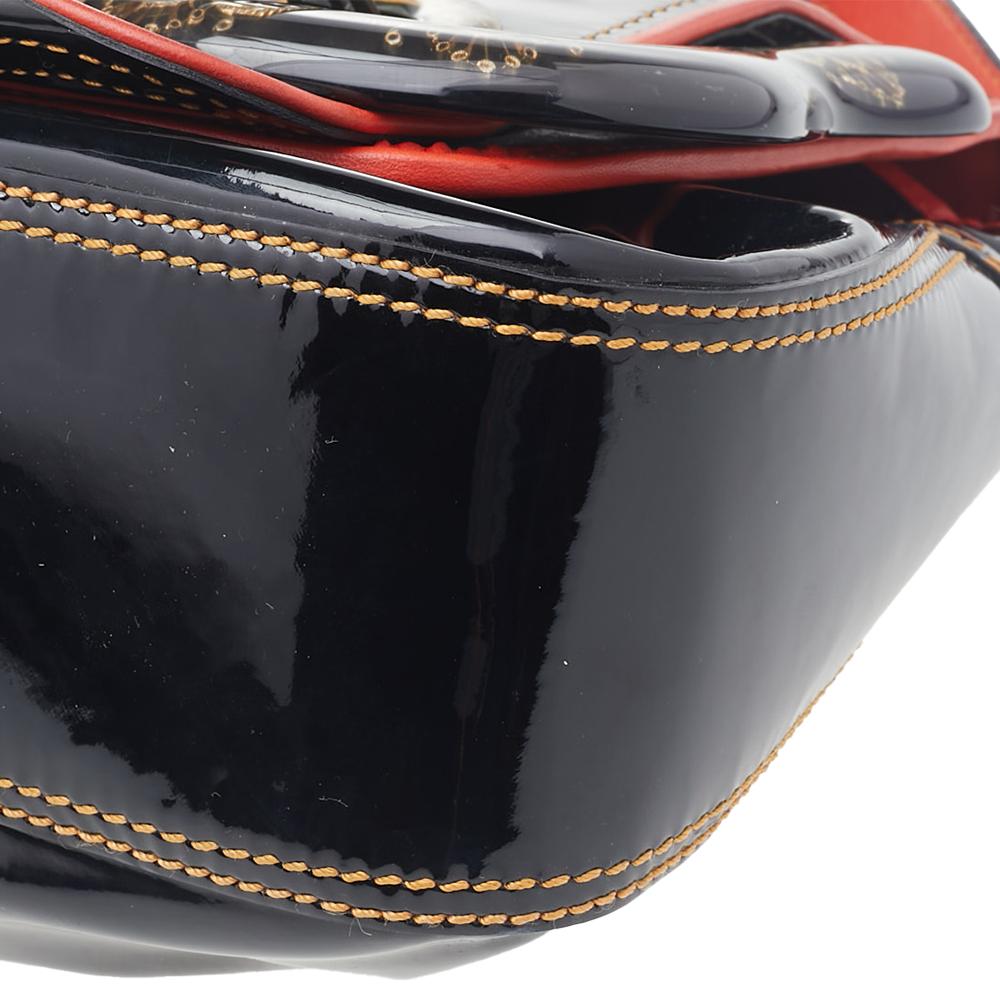 Fendi Black/Orange Patent Leather And Leather B Bag Shoulder Bag 2