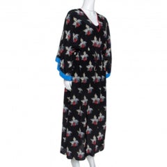 Fendi Black Orchid Print Silk Oversized Maxi Kaftan S