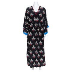 Fendi Maxi Kaftan en soie surdimensionnée imprimé orchidée noir S