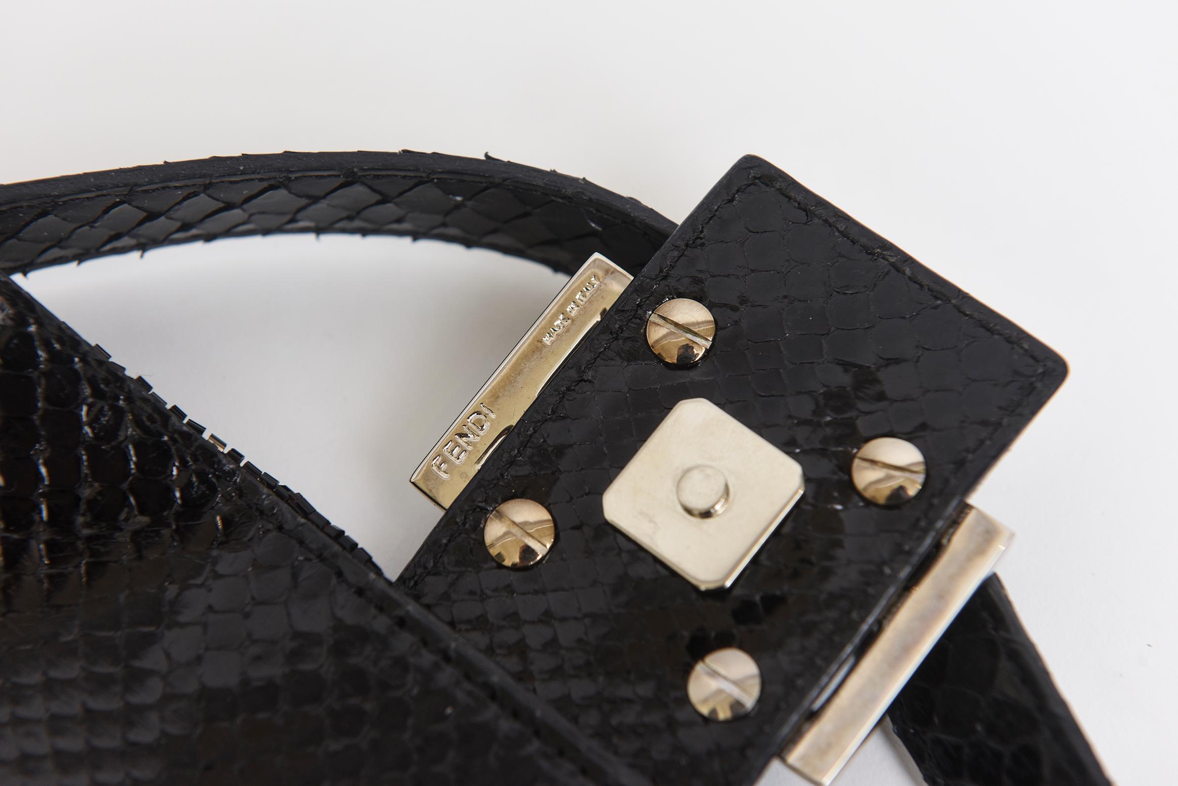 Women's Fendi Black Paillette With Phython Leather Trim Baguette Bag