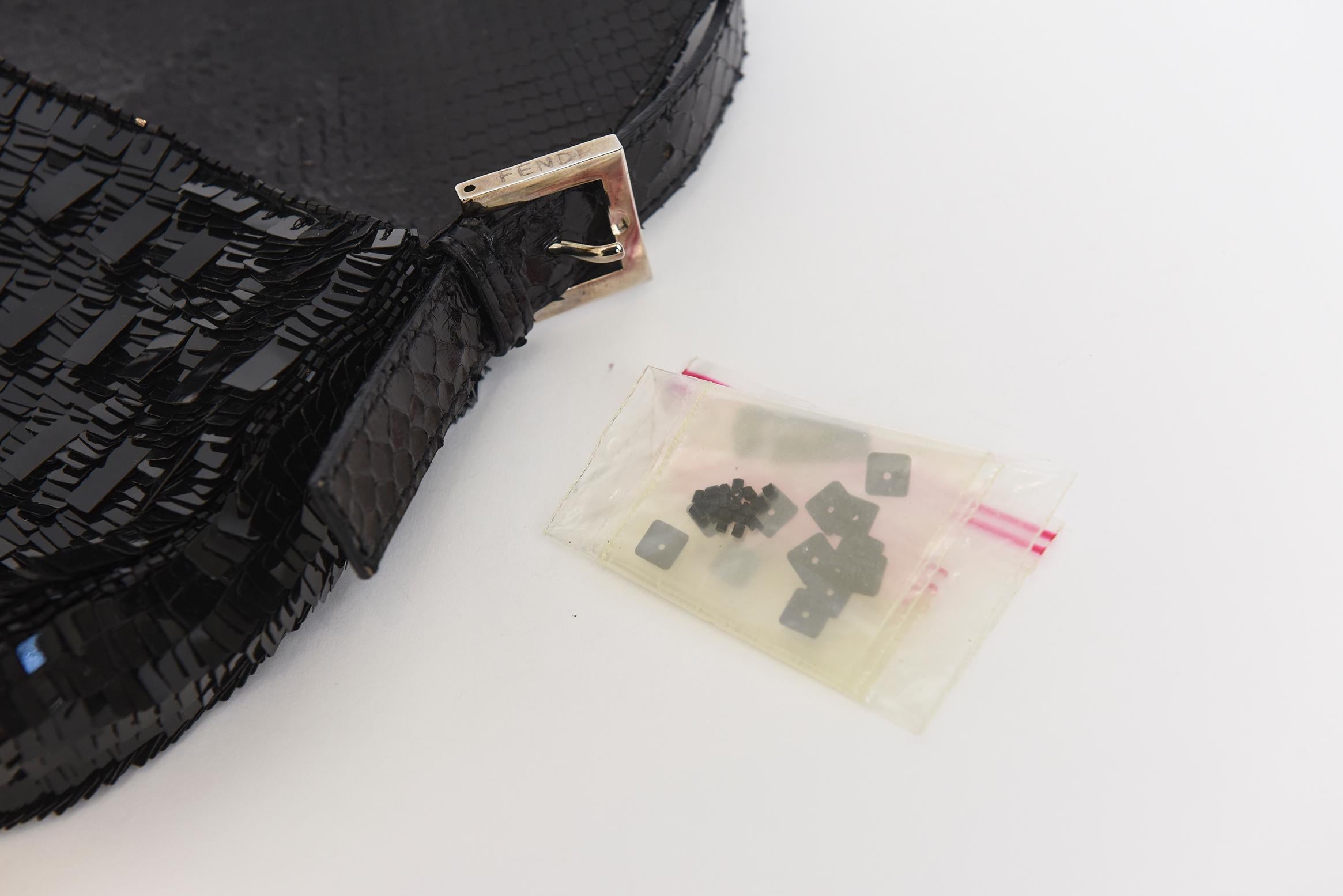 Fendi Black Paillette With Phython Leather Trim Baguette Bag 2