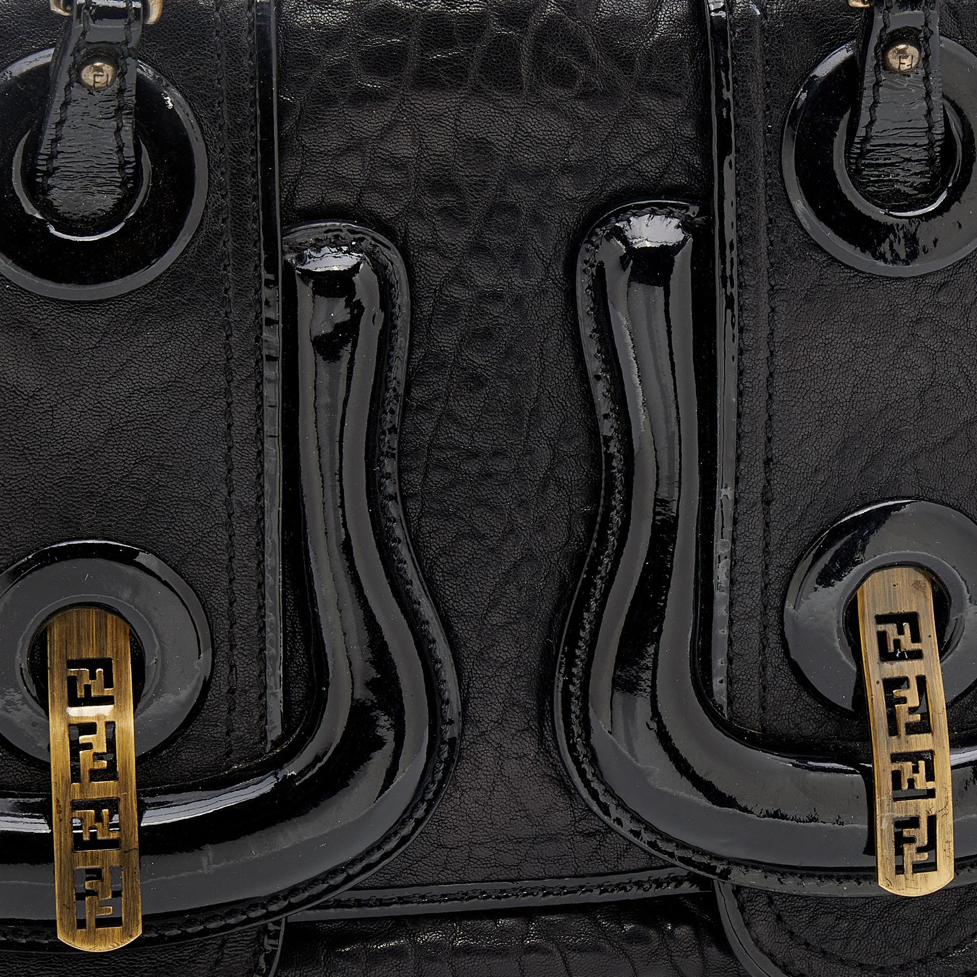 Fendi Black Patent And Leather B Shoulder Bag 5