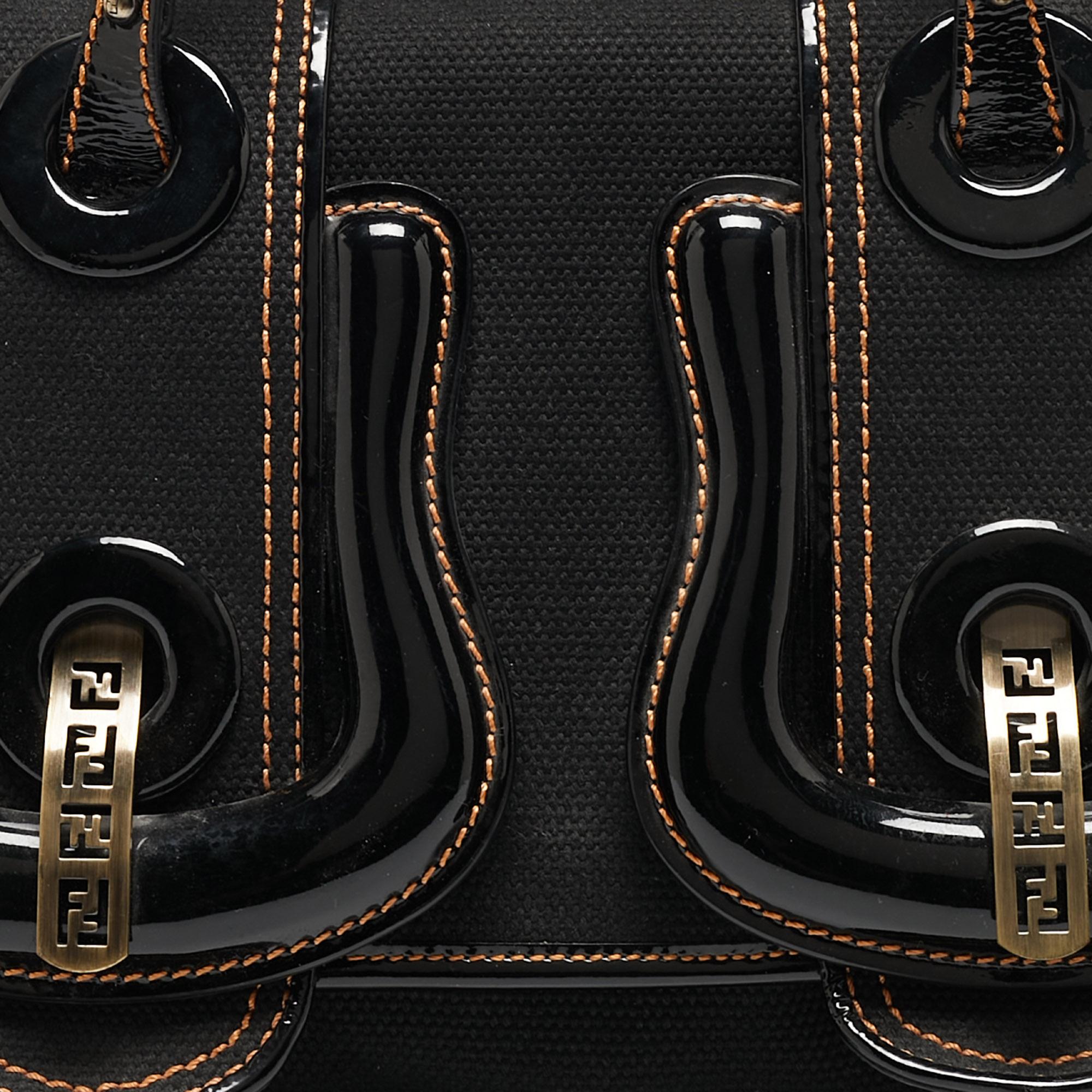 Fendi Black Patent Leather and Canvas B Shoulder Bag 12