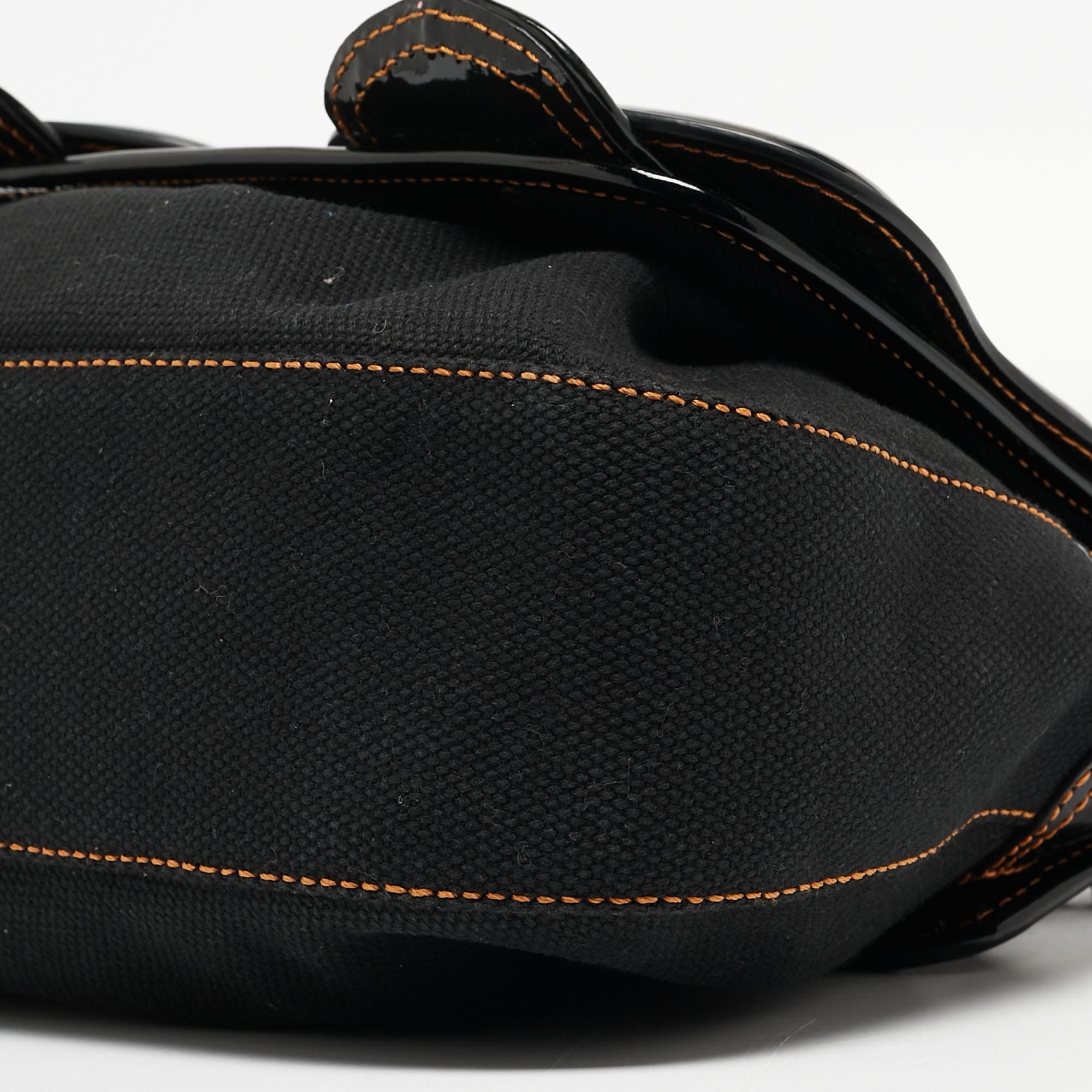 Fendi Black Patent Leather and Canvas B Shoulder Bag 3