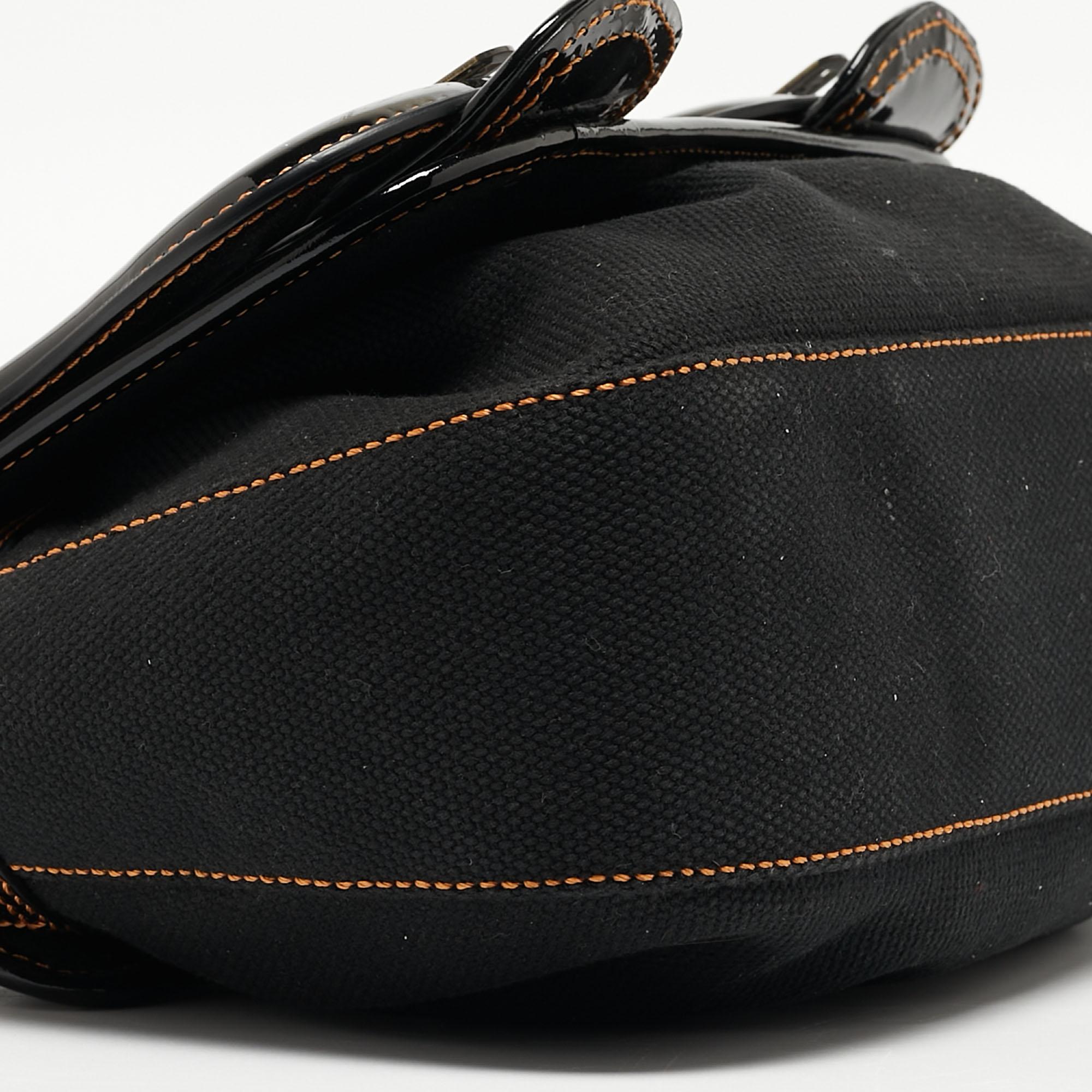 Fendi Black Patent Leather and Canvas B Shoulder Bag 4
