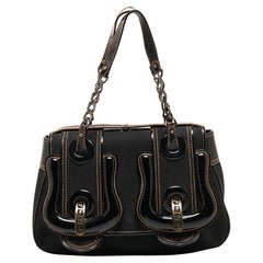 Fendi Black Patent Leather and Canvas B Shoulder Bag