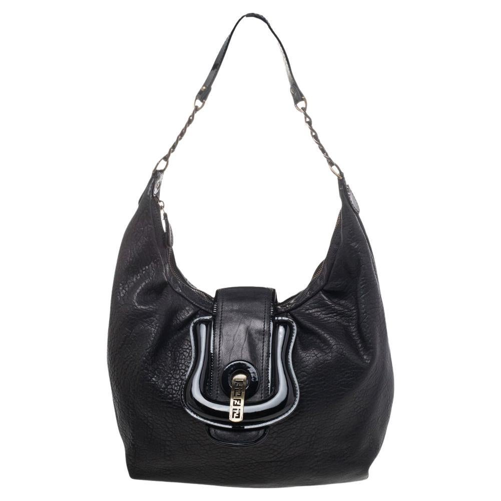 Fendi Black Patent Leather And Leather B Bag Hobo