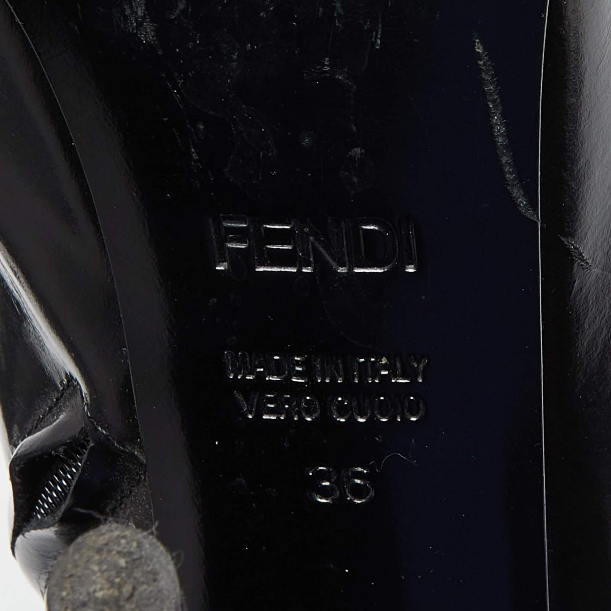 Fendi - Bottines à bout ouvert en cuir verni et maille noir - Taille 36 en vente 3