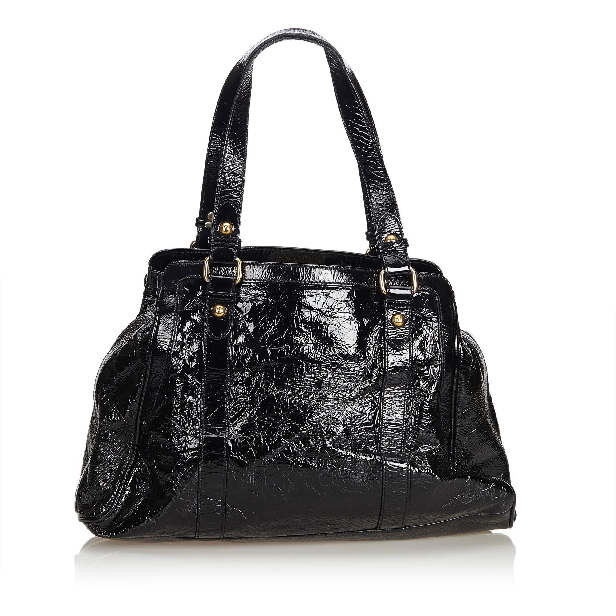 Fendi Black Patent Leather Bag Du Jour Tote In Good Condition In Orlando, FL