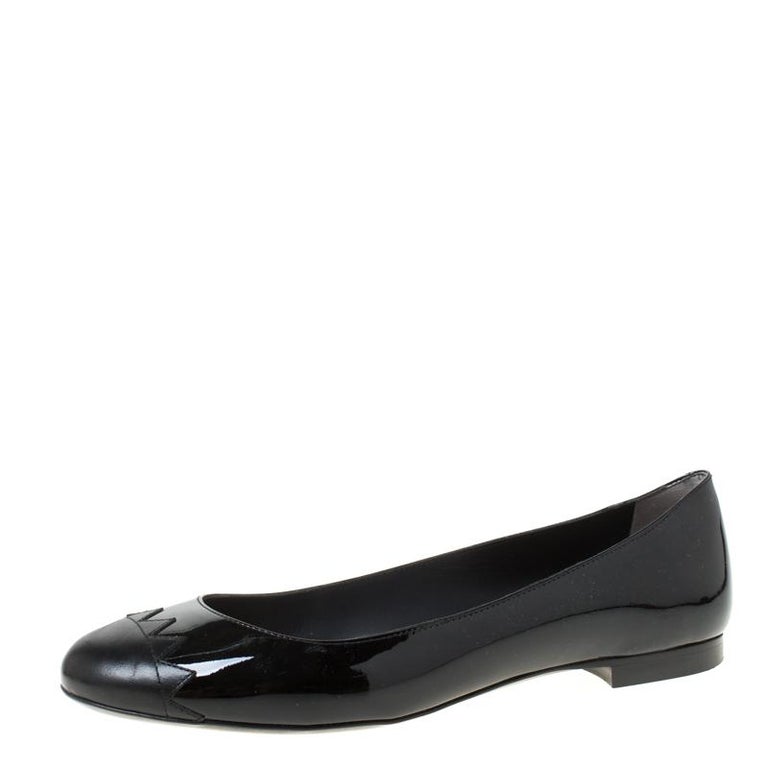 Fendi Black Patent Leather Ballet Flats Size 38.5 For Sale at 1stDibs