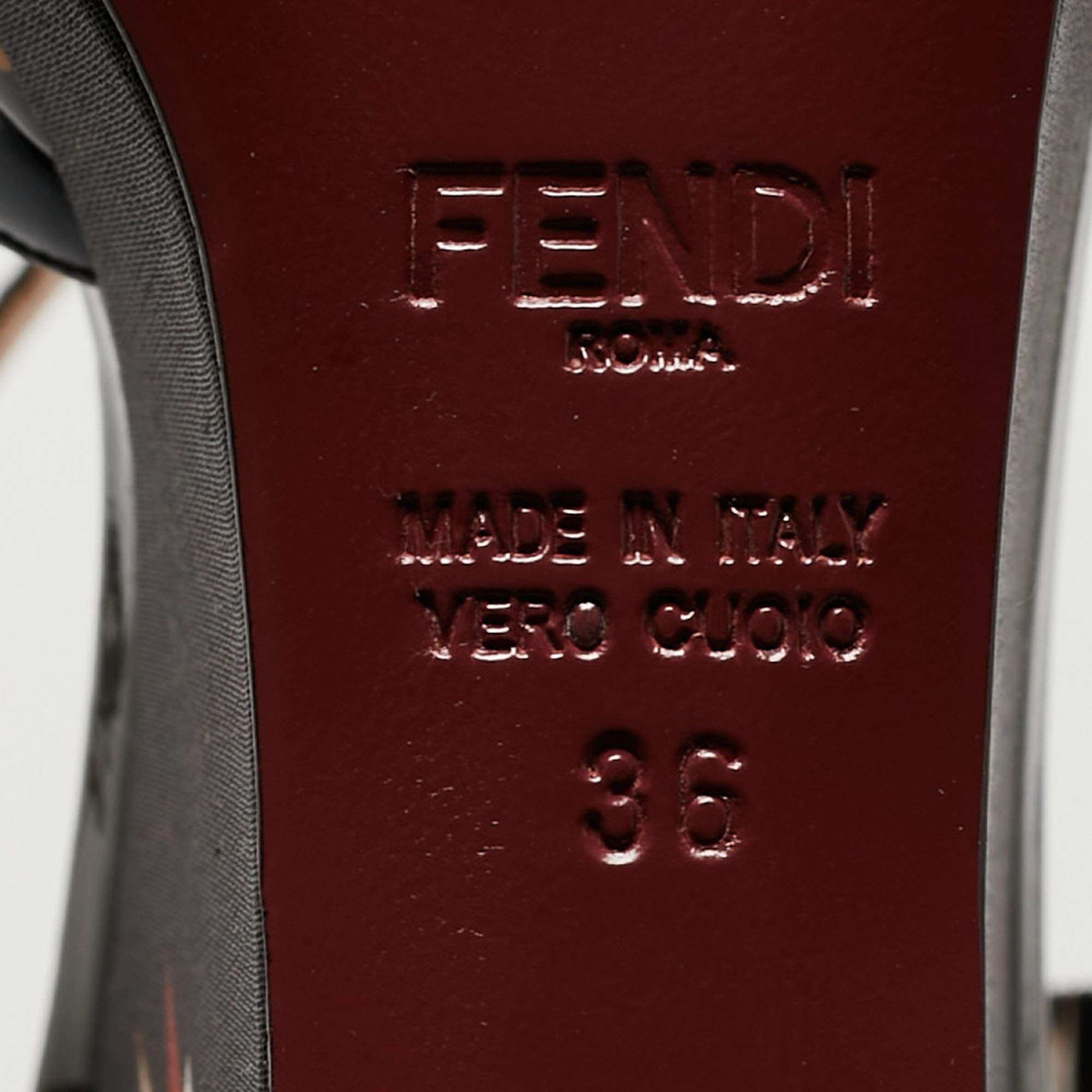Fendi Black Patent Leather Bird Of Paradise T-Strap Wedge Sandals Size 36 2