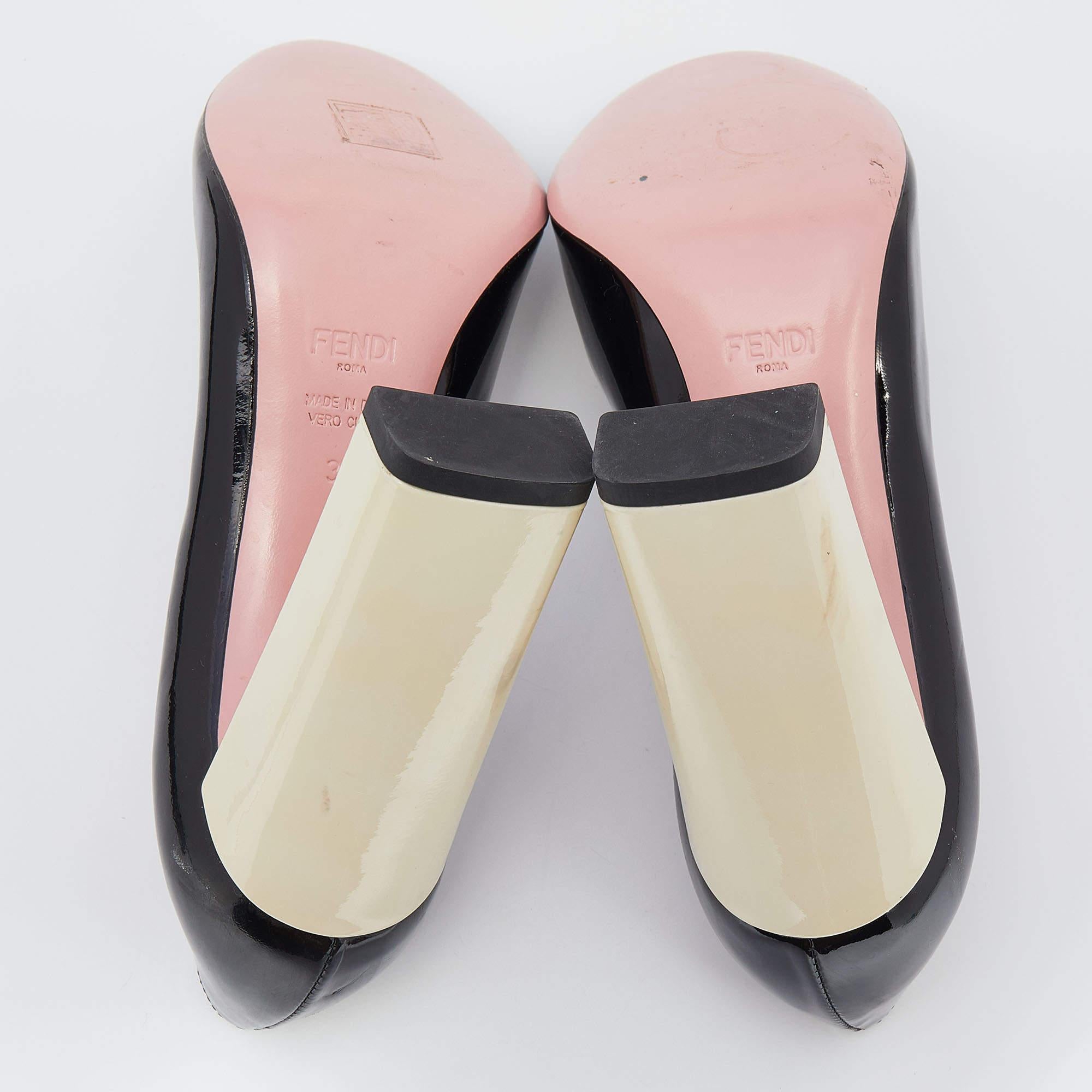 Fendi Black Patent Leather Block Heel Pumps Size 36 2