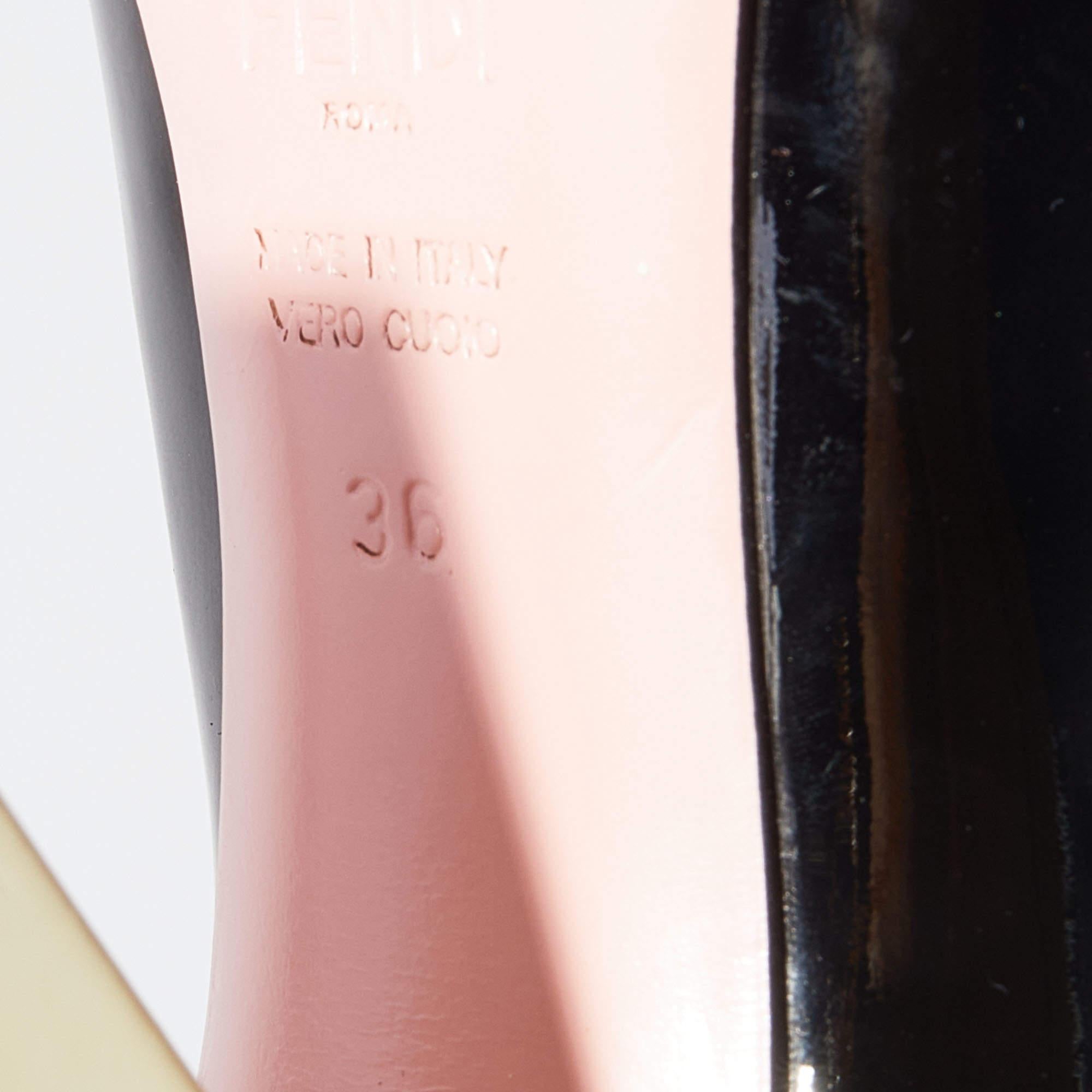 Fendi Black Patent Leather Block Heel Pumps Size 36 4