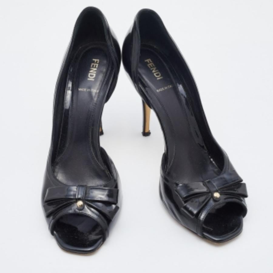 De las mujeres Fendi Black Patent Leather Bow Peep Toe D'orsay Pumps Size 38.5 en venta