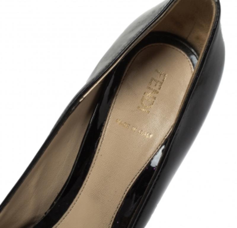 Fendi Black Patent Leather Bow Peep Toe Platform Pumps Size 36 In Good Condition For Sale In Dubai, Al Qouz 2