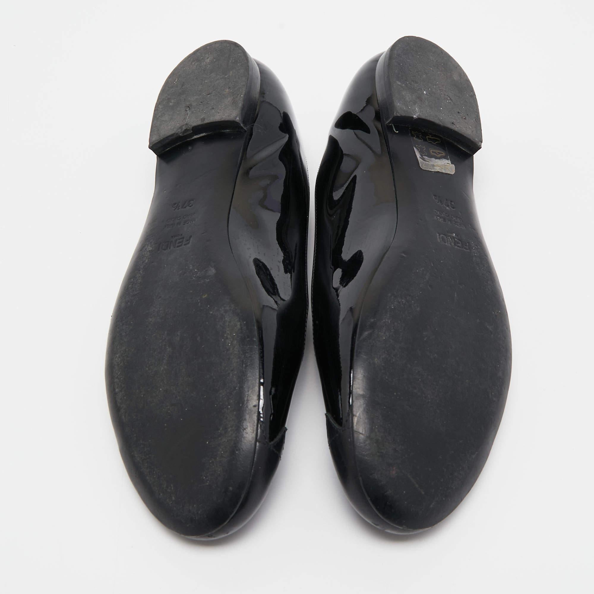 Fendi Black Patent Leather Cap Toe Ballet Flats Size 37.5 For Sale 2