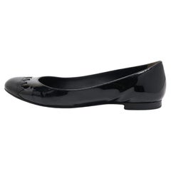 Used Fendi Black Patent Leather Cap Toe Ballet Flats Size 37.5