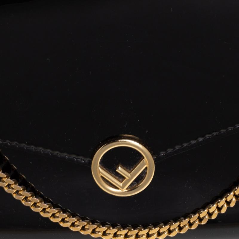 Fendi Black Patent Leather F Wallet On Chain 6
