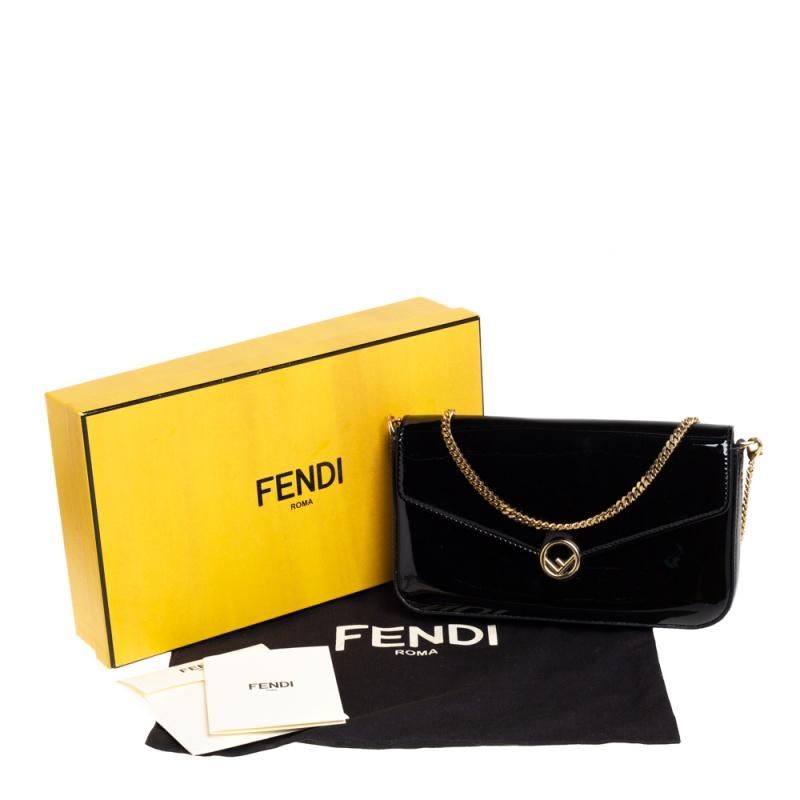 Fendi Black Patent Leather F Wallet On Chain 7