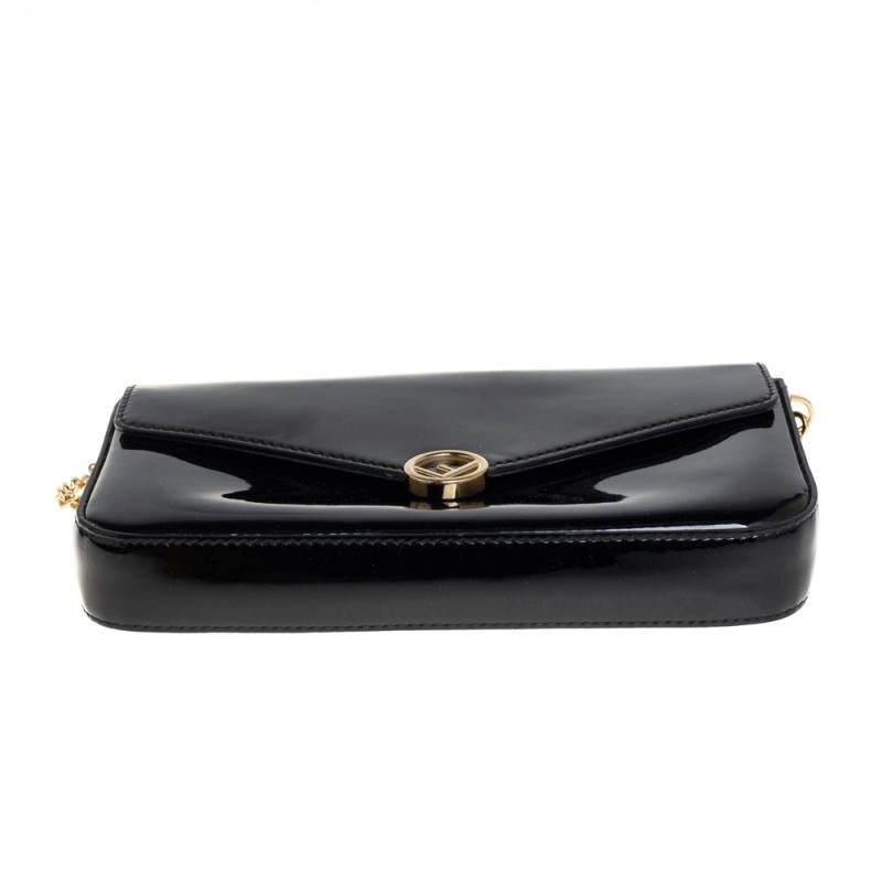 Fendi Black Patent Leather F Wallet On Chain 3