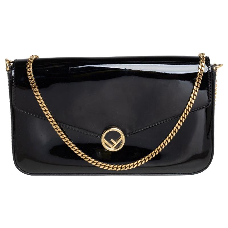 Fendi Black Patent Leather F Wallet On Chain