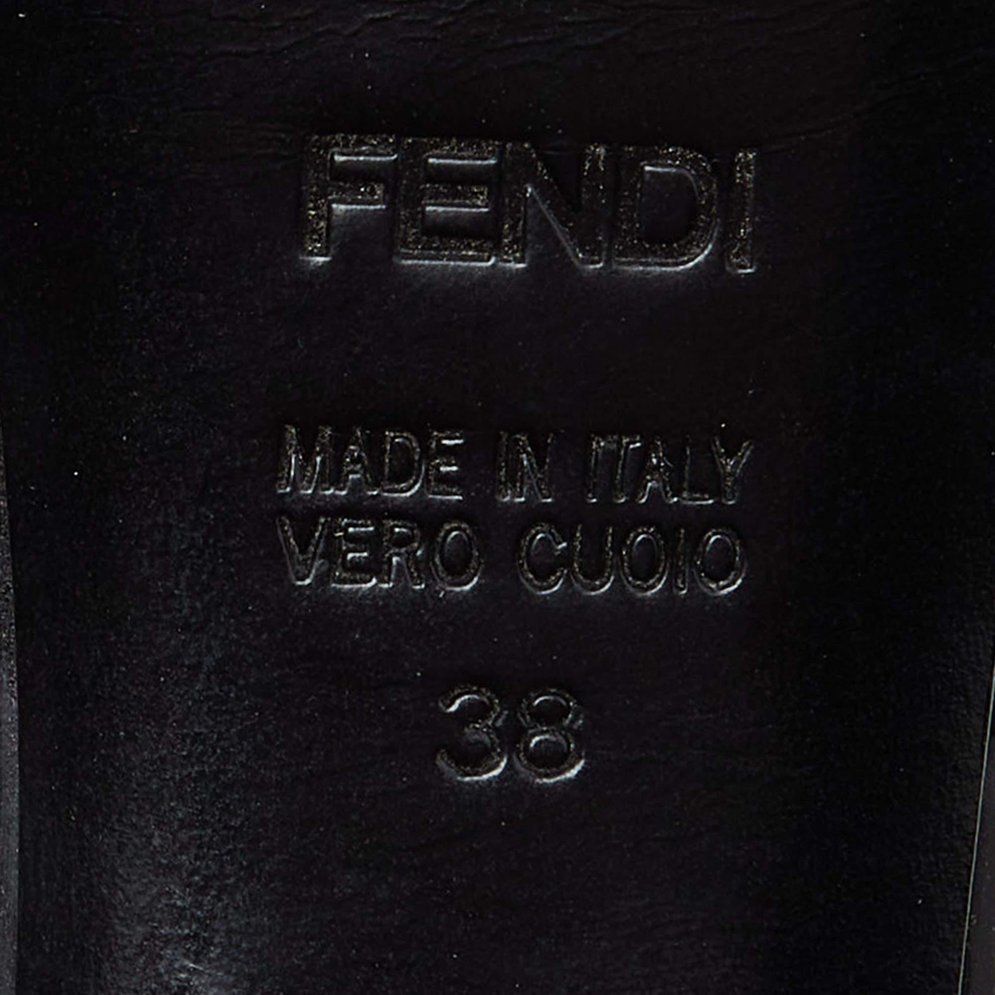 Fendi Black Patent Leather FF Heel Peep Toe Pumps Size 38 For Sale 4