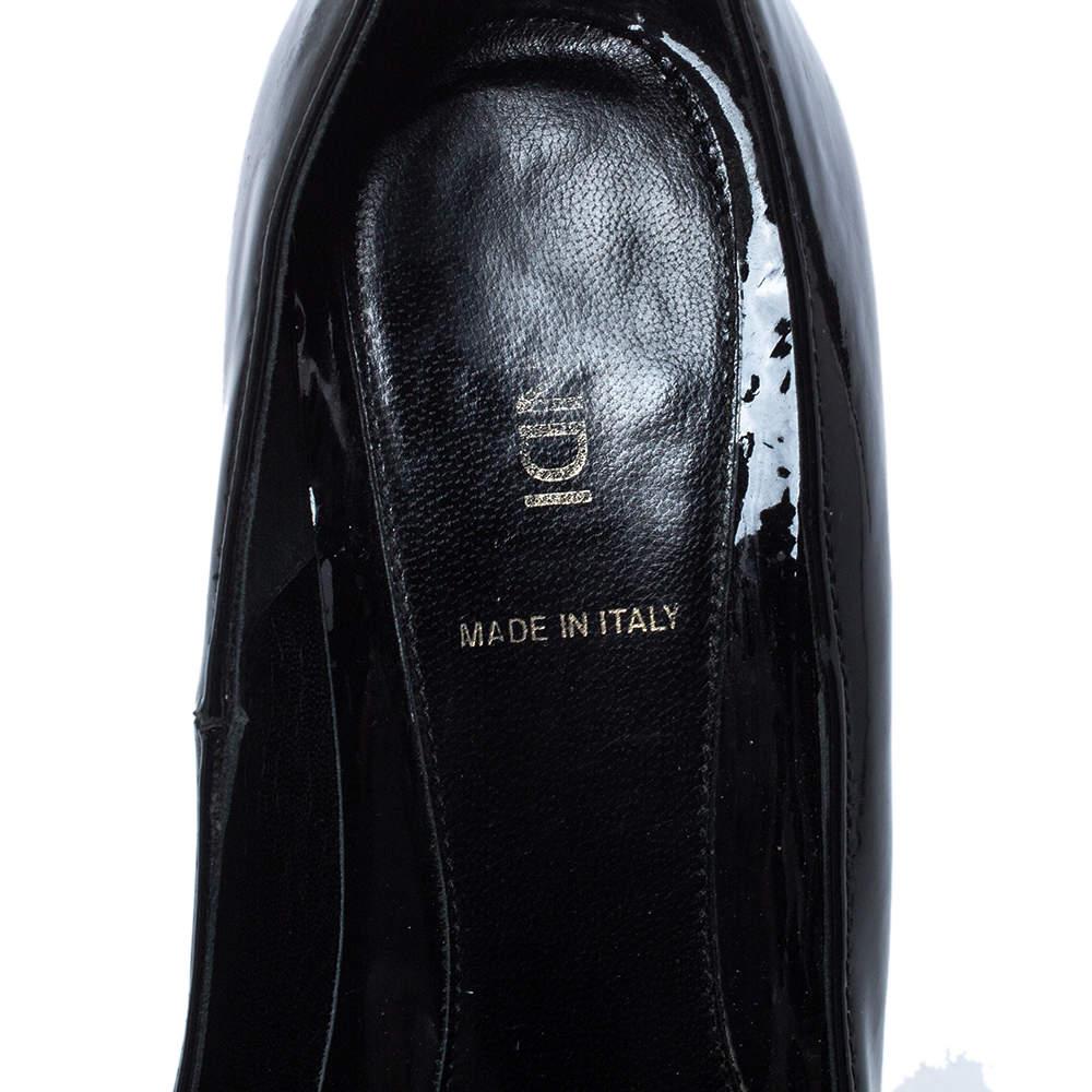 Fendi Black Patent Leather FF Logo Heels Platform Pumps Size 37 3