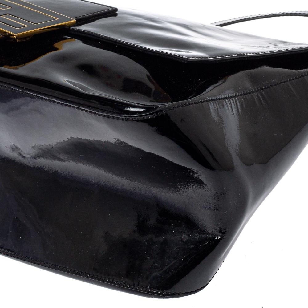 Fendi Black Patent Leather Large Mama Forever Flap Shoulder Bag 4