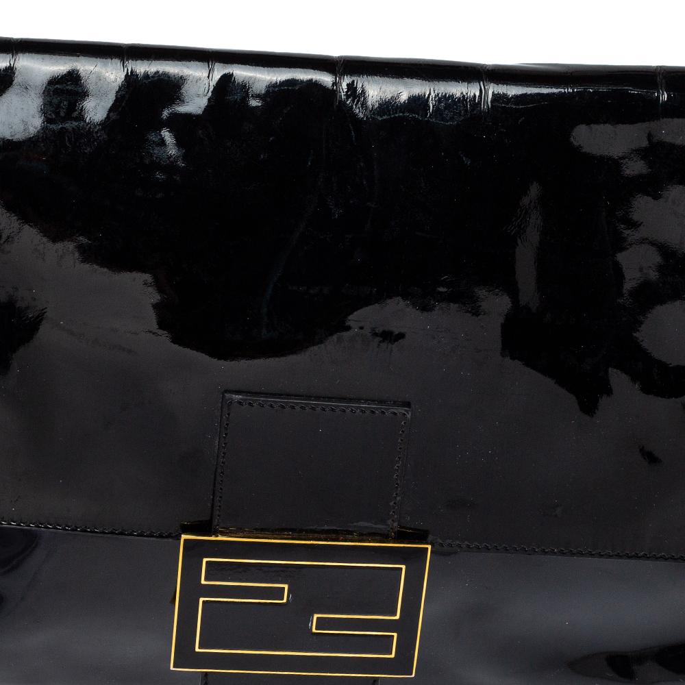 Fendi Black Patent Leather Large Mama Forever Flap Shoulder Bag 2