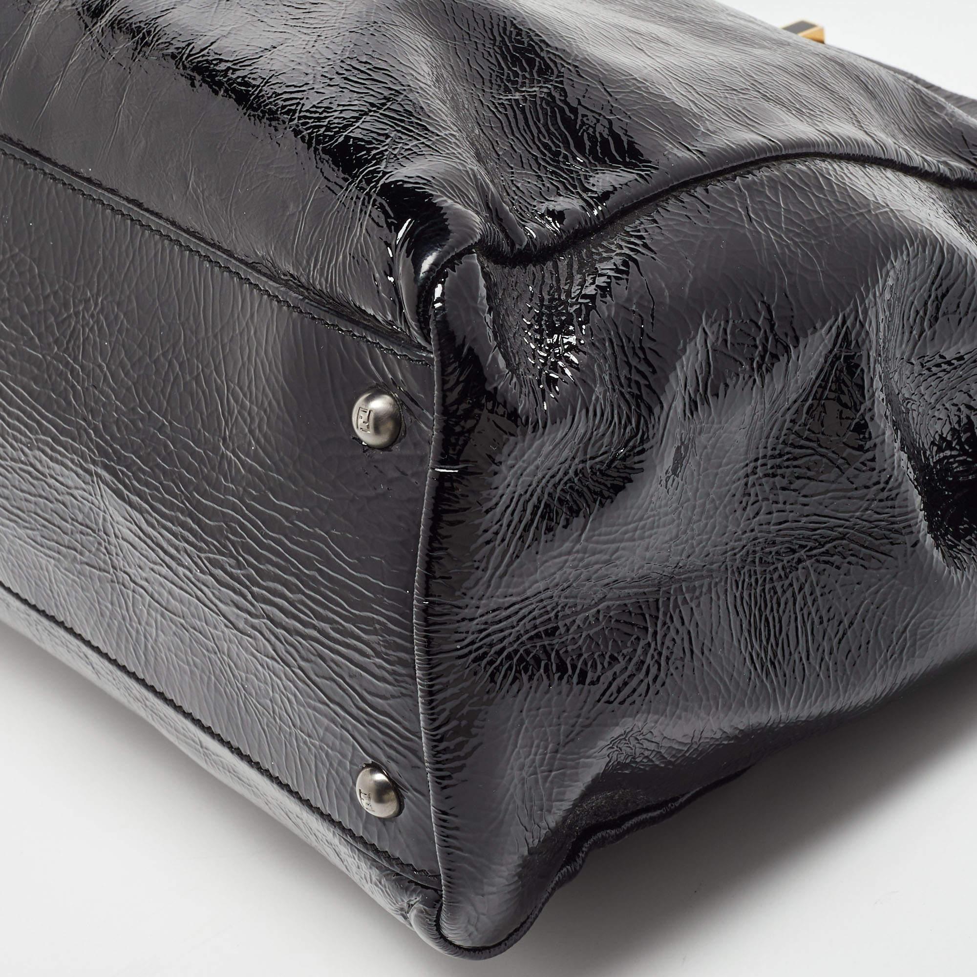 Fendi Black Patent Leather Large Peekaboo Top Handle Bag 2